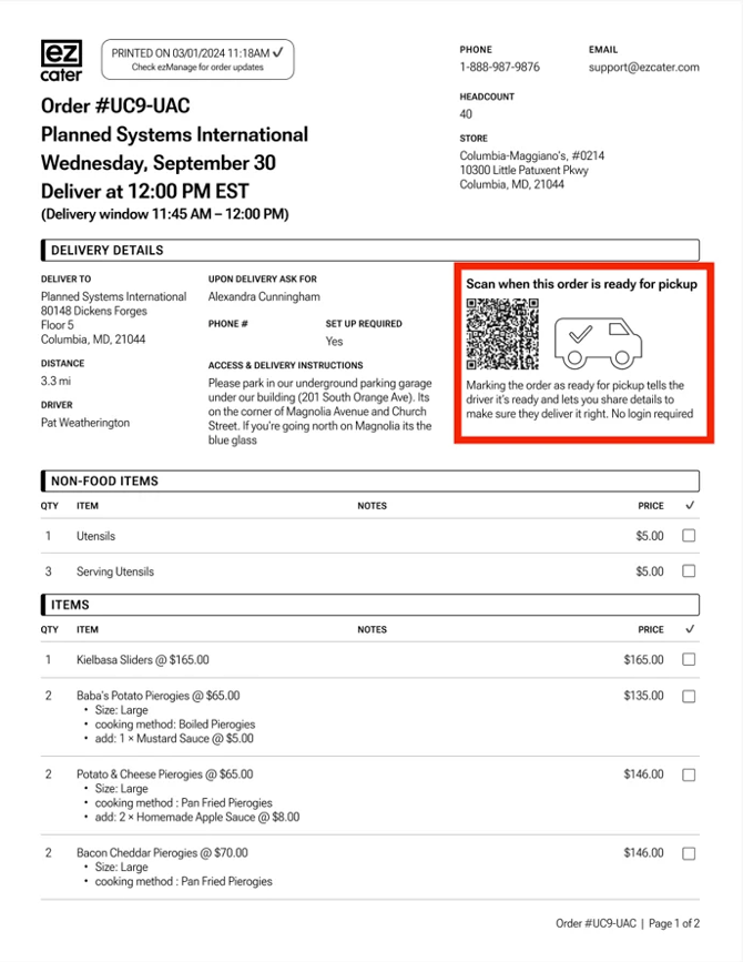 Food ready for ezD printout